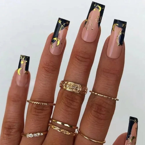  Halloween Star Moon Pumpkin Long Ballet Press-On Nails cashymart