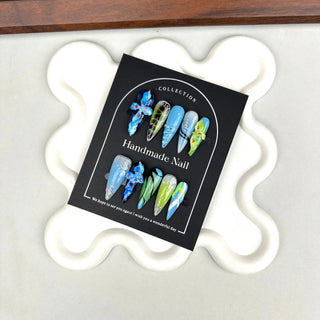 Handmade Blue Green Petals Press On Nails cashymart