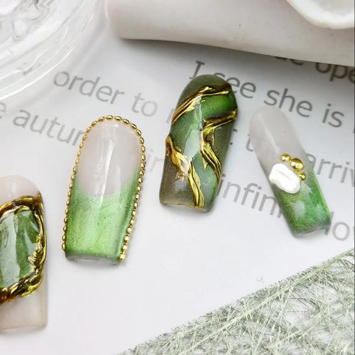  Handmade Green Press-On Nails 10pcs Bundle cashymart