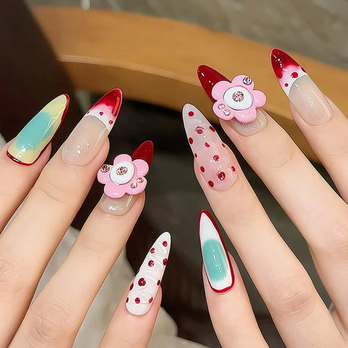  Handmade Long Pointed Almond Press On Nails cashymart