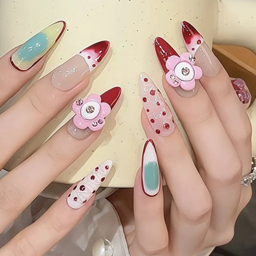  Handmade Long Pointed Almond Press On Nails cashymart