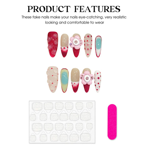  Handmade Long Pointed Almond Press On Nails cashymart