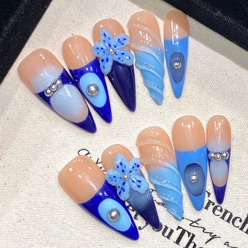  Handmade Long Pointed Almond Press On Nails cashymart