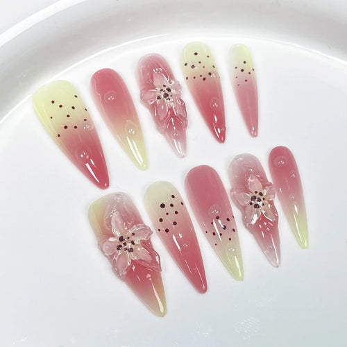  Handmade Long Pointed Almond Press On Nails cashymart