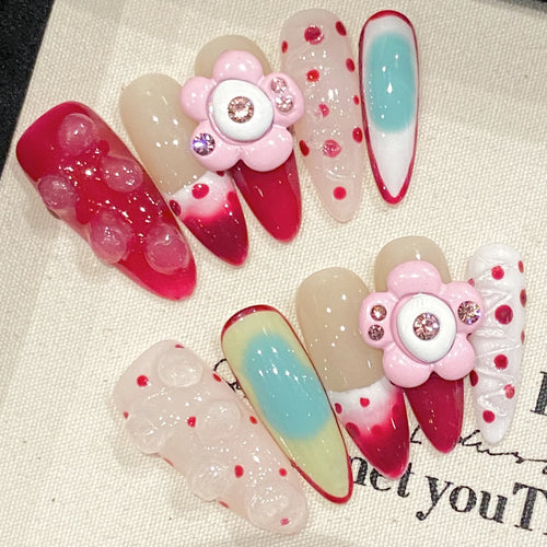  Handmade Long Pointed Almond Press On Nails cashymart