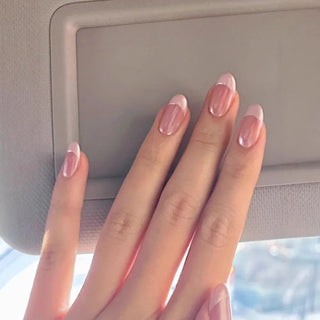  Handmade Pink French Oval Press On Nails cashymart