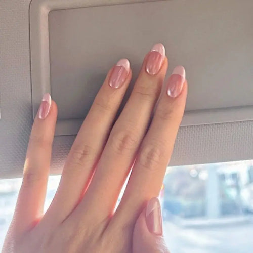  Handmade Pink French Oval Press On Nails cashymart