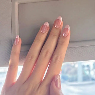  Handmade Pink French Oval Press On Nails cashymart
