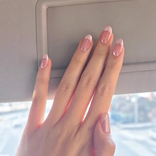  Handmade Pink French Oval Press On Nails cashymart