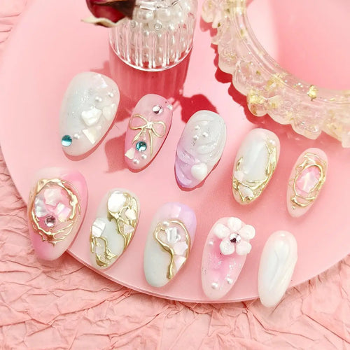 Handmade Press-On Almond Nails Bundle cashymart