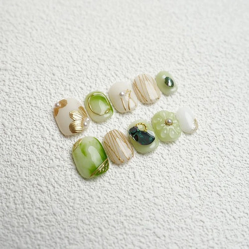  Handmade Press On Nails Daisy Design Short Round Head cashymart