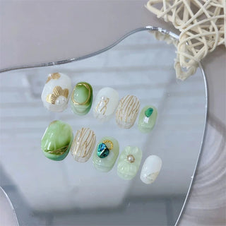  Handmade Press On Nails Daisy Design Short Round Head cashymart