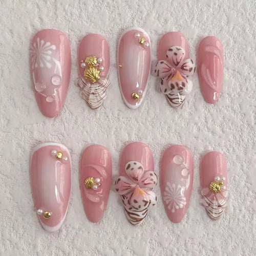  Handmade Press On Nails Set with Flowers cashymart