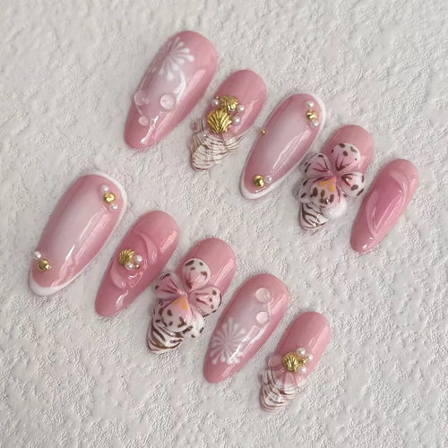  Handmade Press On Nails Set with Flowers cashymart