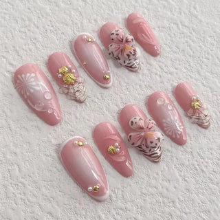  Handmade Press On Nails Set with Flowers cashymart