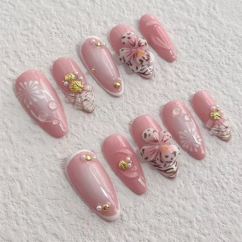  Handmade Press On Nails Set with Flowers cashymart