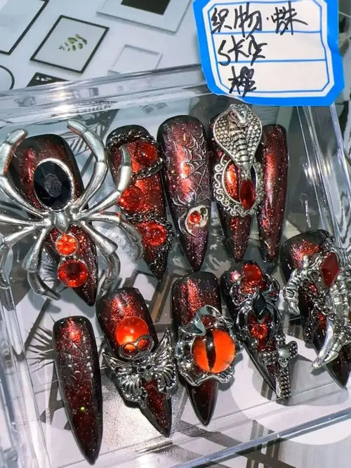  Handmade Spider-Design Press-On Nails cashymart