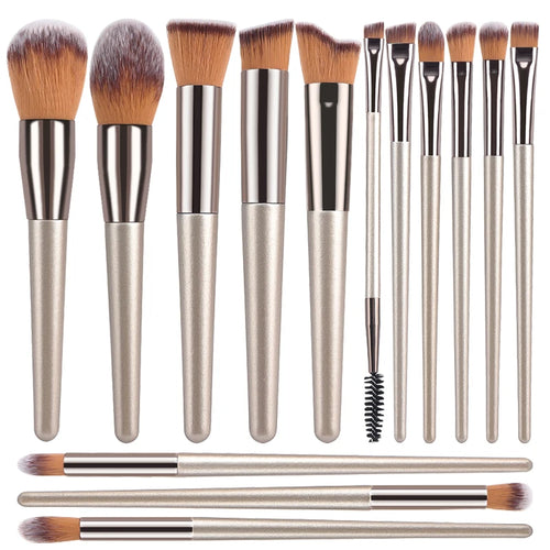  Hot Champagne Makeup Brushes Set 14 Pcs cashymart