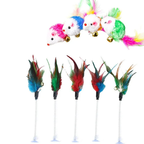  Interactive Spring Mouse & Feather Cat Toy cashymart