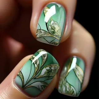  Jade Flower Glitter Press-On Nails cashymart