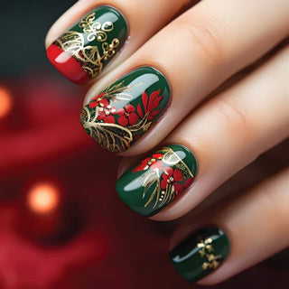  Jade Flower Glitter Press-On Nails cashymart