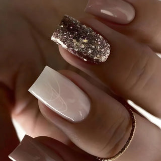  Jade Flower Glitter Press-On Nails cashymart