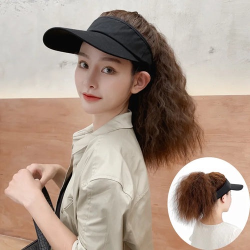  Ladies Curly Ponytail Wig Hat Visor Extensions cashymart