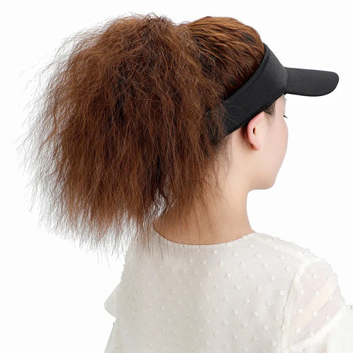 Ladies Curly Ponytail Wig Hat Visor Extensions cashymart