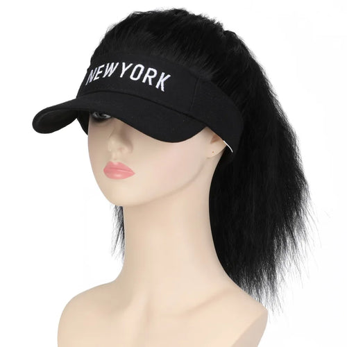  Ladies Curly Ponytail Wig Hat Visor Extensions cashymart