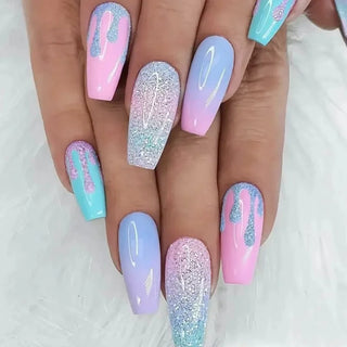  Light Pink Blue Gradient Long Ballet Press-On Nails cashymart
