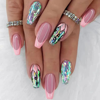  Light Pink Blue Gradient Long Ballet Press-On Nails cashymart