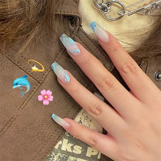  Light Pink Blue Gradient Long Ballet Press-On Nails cashymart