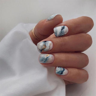  Light Pink Blue Gradient Long Ballet Press-On Nails cashymart
