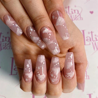  Light Pink Blue Gradient Long Ballet Press-On Nails cashymart