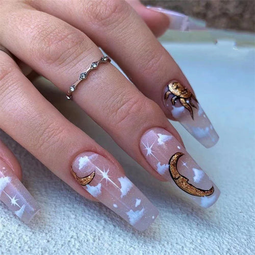  Light Pink Blue Gradient Long Ballet Press-On Nails cashymart