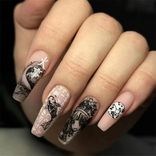  Light Pink Blue Gradient Long Ballet Press-On Nails cashymart