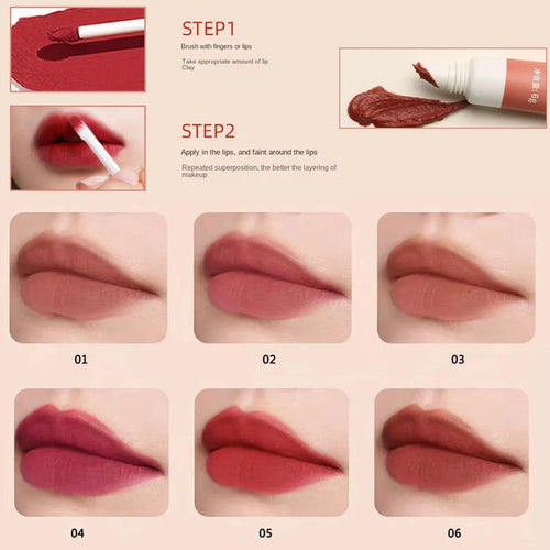  Lip Gloss Moisturizing Lip Tint Mud 6 Colors Long Lasting cashymart