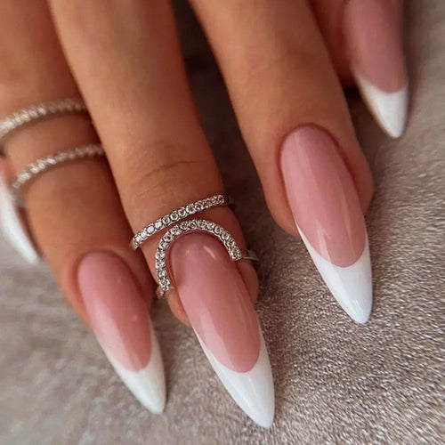  Long Stiletto French Fake Nails cashymart