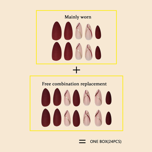  Medium Drop Shape Red & Gold Matte Press-On Nails cashymart