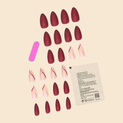  Medium Drop Shape Red & Gold Matte Press-On Nails cashymart