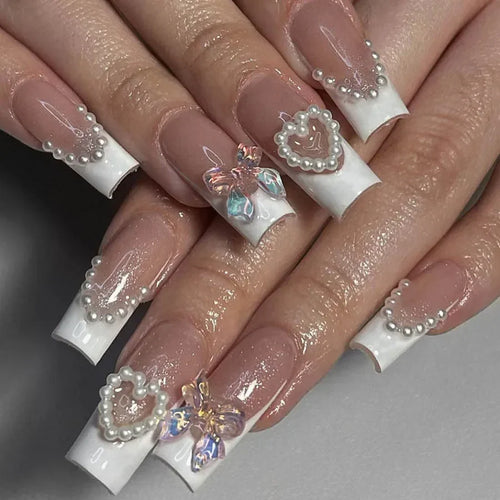  Mid Long Pink Leopard Press-On Nails with Bow cashymart