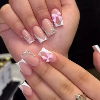 Mid Long Pink Leopard Press-On Nails with Bow cashymart