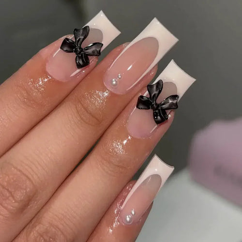  Mid Long Pink Leopard Press-On Nails with Bow cashymart