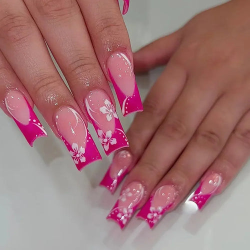  Mid Long Pink Leopard Press-On Nails with Bow cashymart