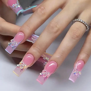  Mid Long Pink Leopard Press-On Nails with Bow cashymart