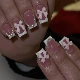  Mid Long Pink Leopard Press-On Nails with Bow cashymart