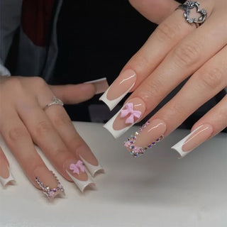  Mid Long Pink Leopard Press-On Nails with Bow cashymart