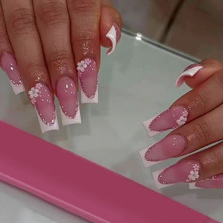  Mid Long Pink Leopard Press-On Nails with Bow cashymart