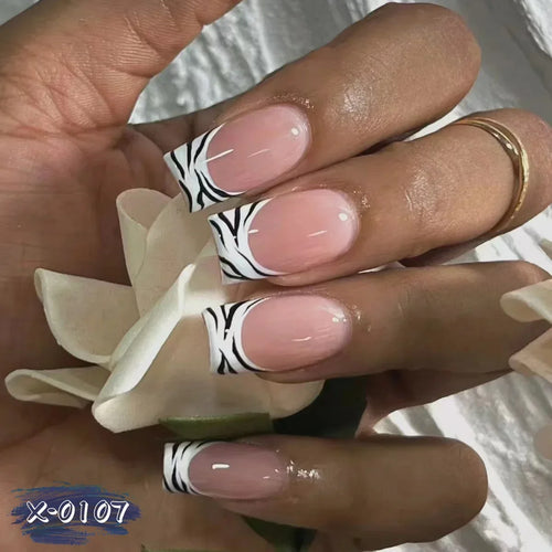  Mid Long Pink Leopard Press-On Nails with Bow cashymart
