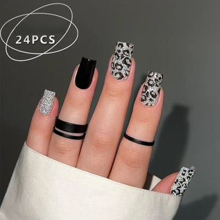  Mid Long Pink Leopard Press-On Nails with Bow cashymart